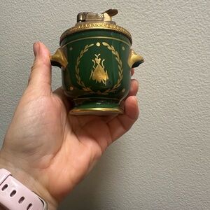Elegant Green and Gold Decorative Jar